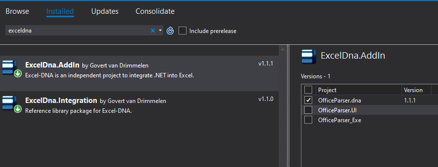 Nuget Manger Captured Screen