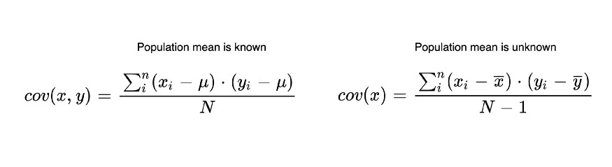 Covariance formulas