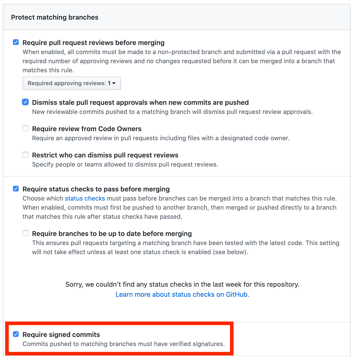 Require singed commits setting