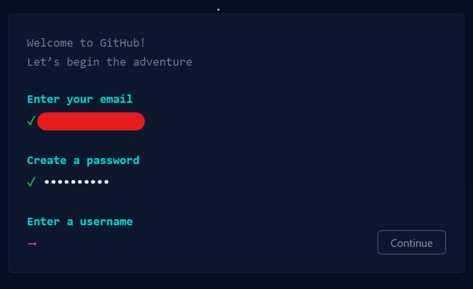 github 사이트 회원가입 사용자명 입력