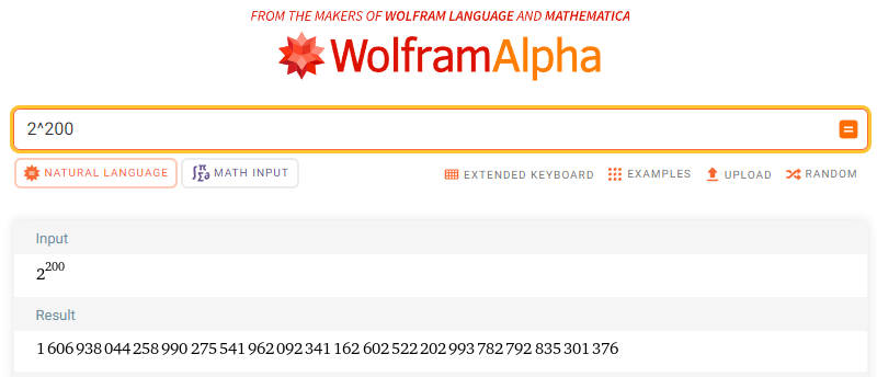 WolframAlpha로 2^200 연산을 시켜보자