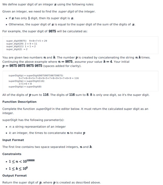 Hackerrank | Recursive Digit Sum