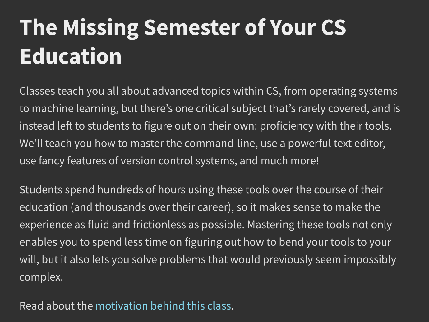 MIT의 '컴공의 잃어버린 한 학기'(The Missing Semester of Your CS Education) 수강하기