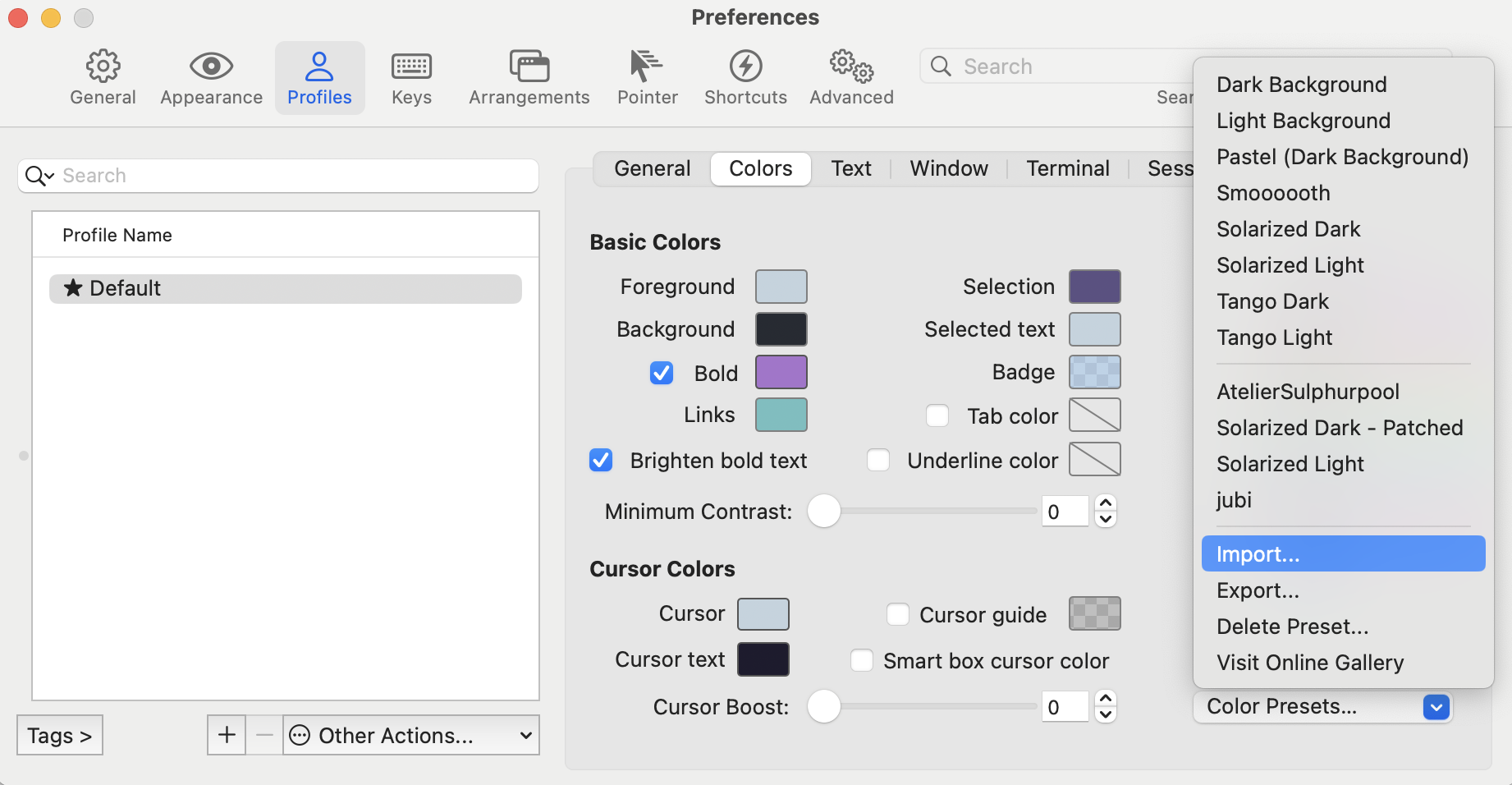 iTerm2 Colors setting
