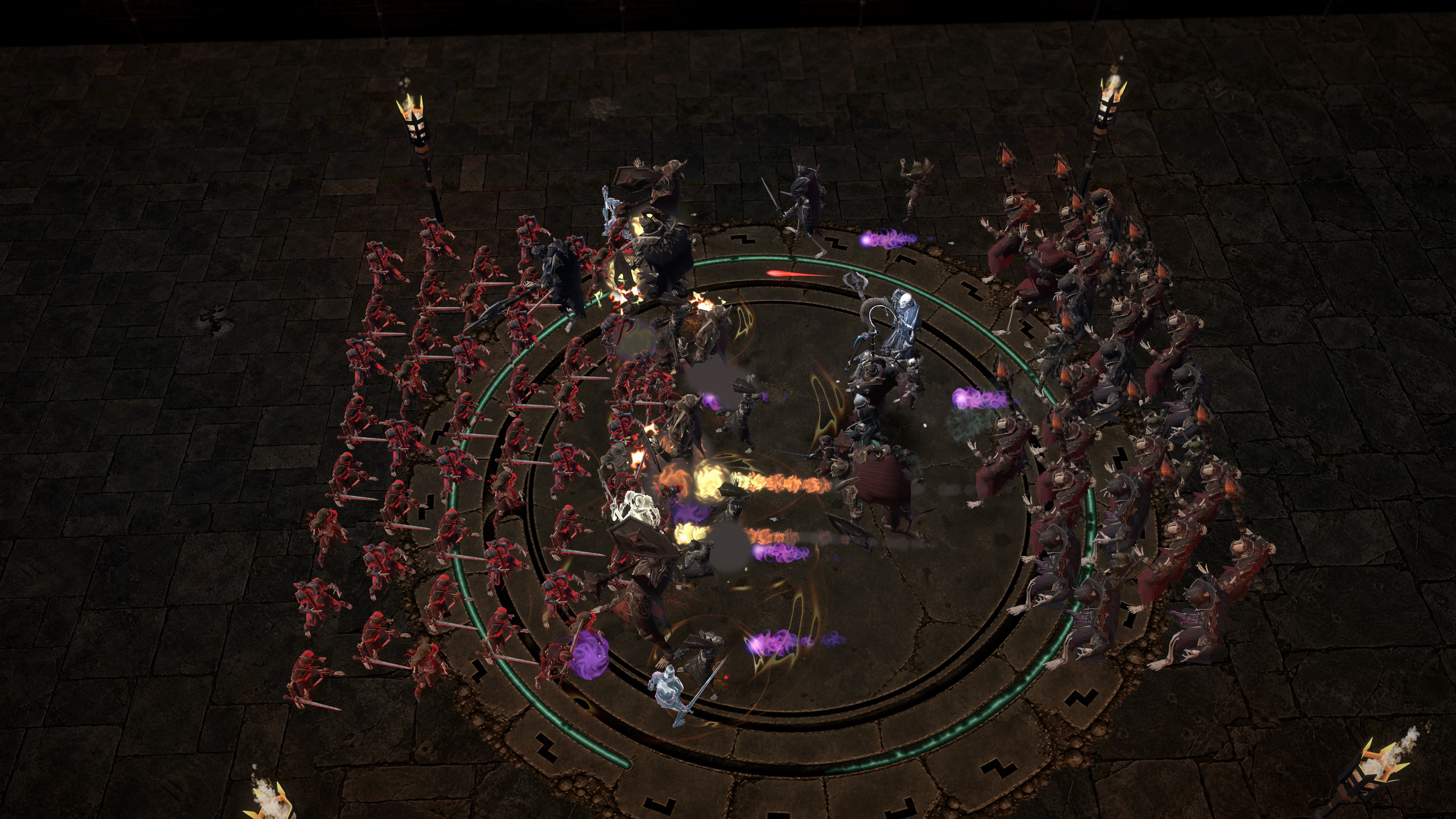 Undead forces battle around the necromancer; actual v11 source-take gameplay, HUD hidden, developer presentation camera