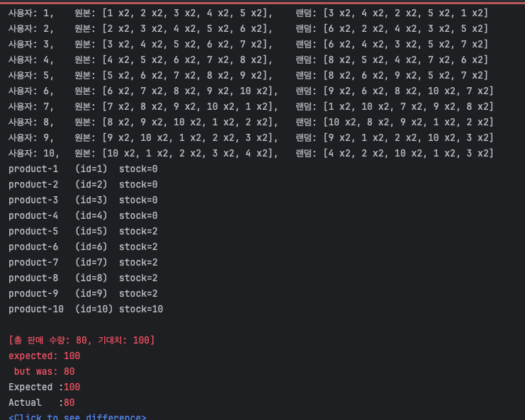 실패 - 정렬 후 재고 미소진 경쟁조건