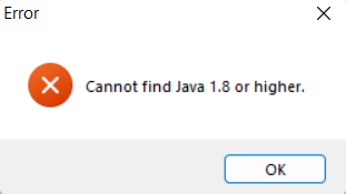 cannot find java 1.8 or higher