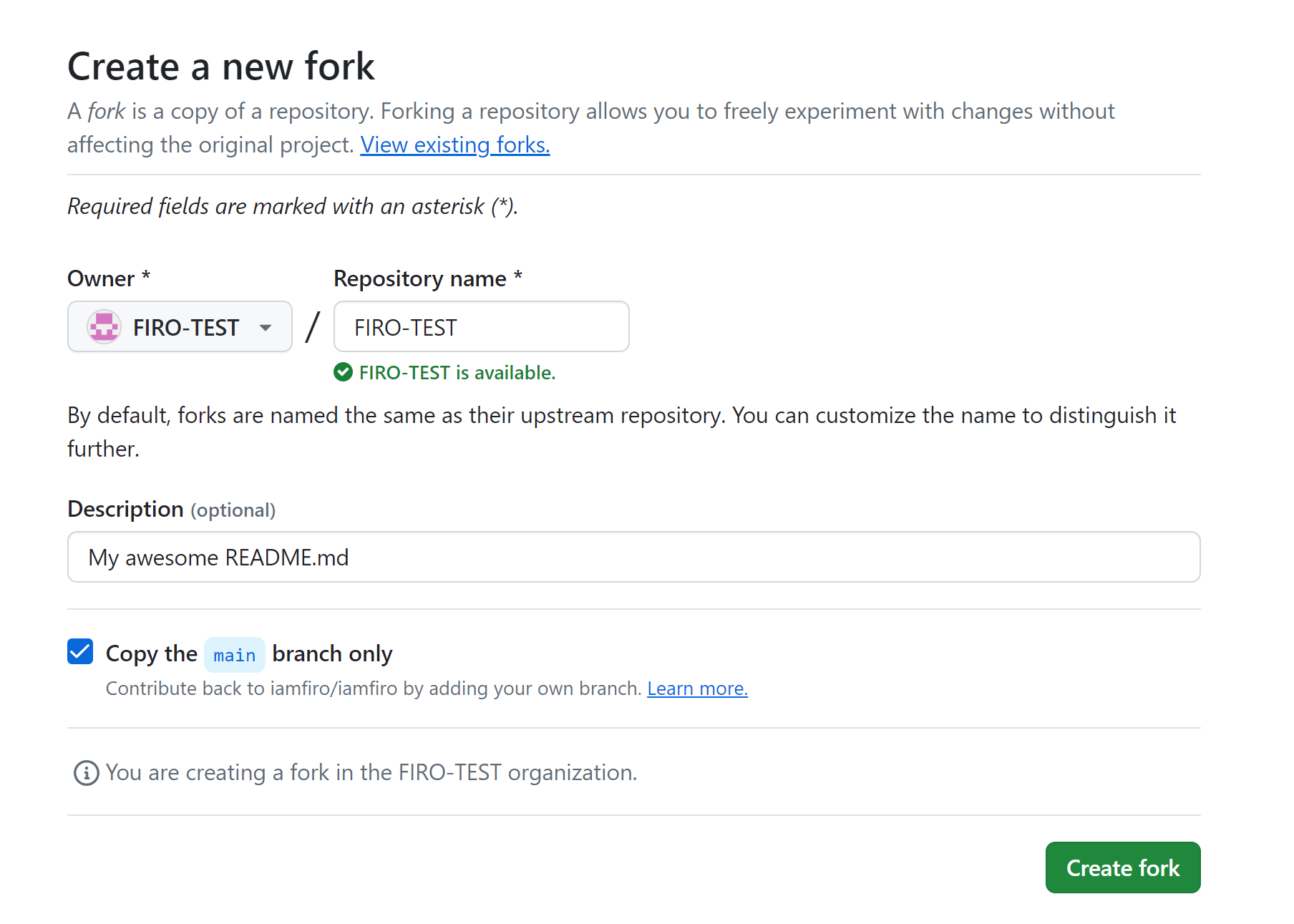 Github Fork Page