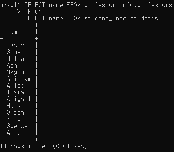  MySQL DML UNION SUB QUERY