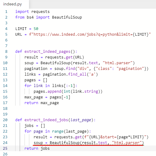 [Python] Python으로 웹 스크래퍼 만들기 (2.6 Extracting Titles)