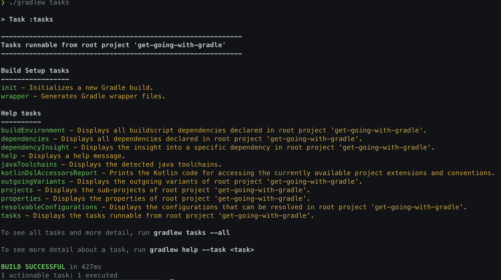./gradlew tasks