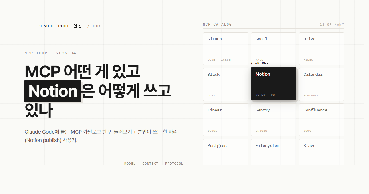 Claude Code MCP 어떤 게 있고 어떻게 쓰는지 — Notion publish 사용기