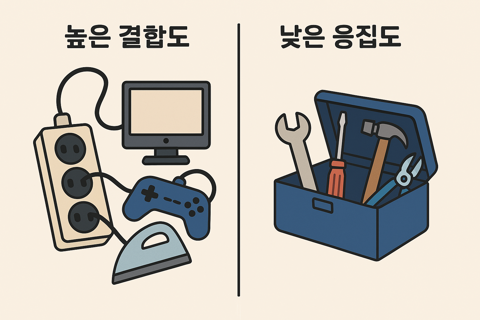 결합도와 응집도 비유 그림