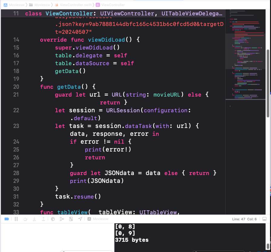 Swift로 영화진흥위원회 API 활용하기: JSON 데이터 처리 및 테이블 뷰 구현