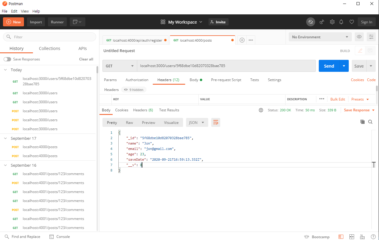 NodeJS REST API + MongoDB 사용