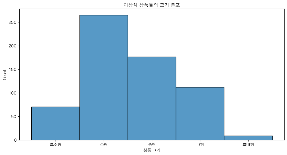 이상치 상품들의 크기 분포
