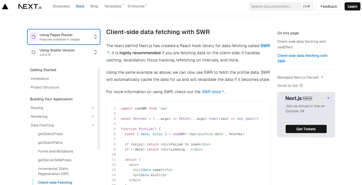 Next.js Page Router의 Client-Side Fetching: Next.js 공식문서