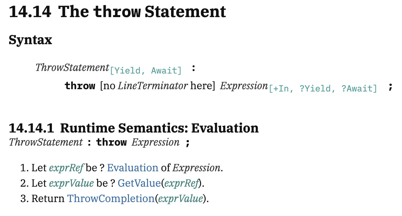 throw statement specification