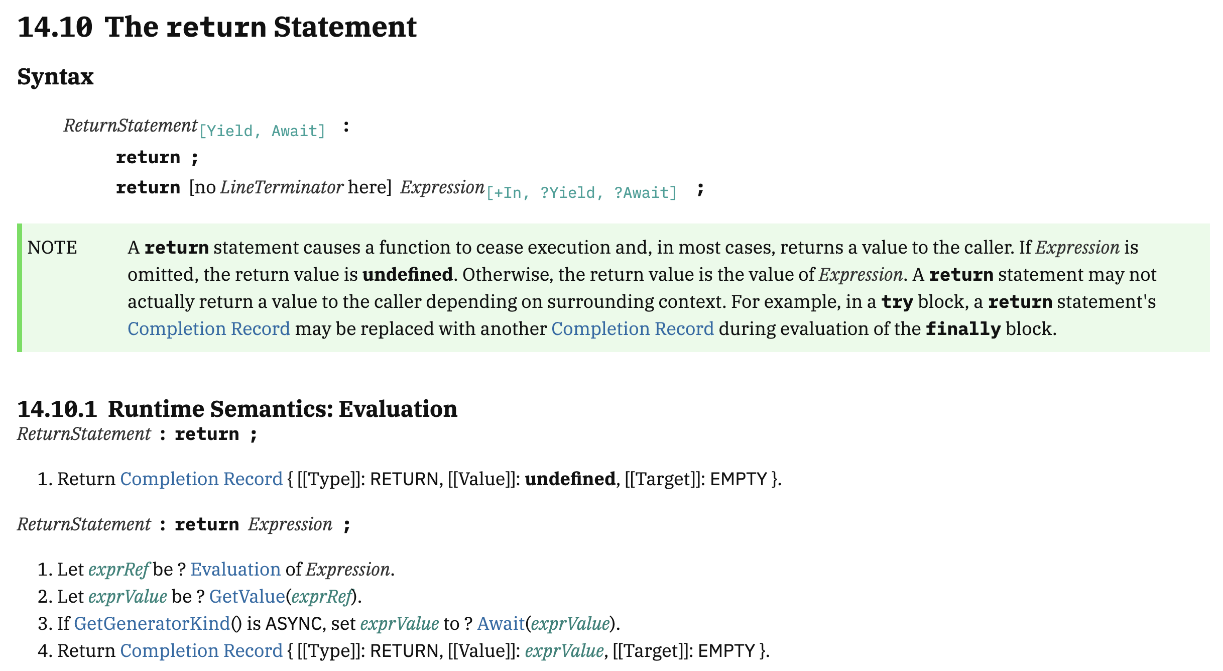 return statement specification