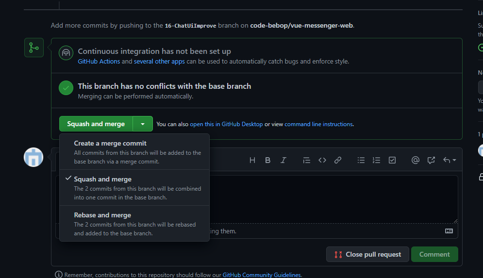 Github merge / squash merge / rebase merge