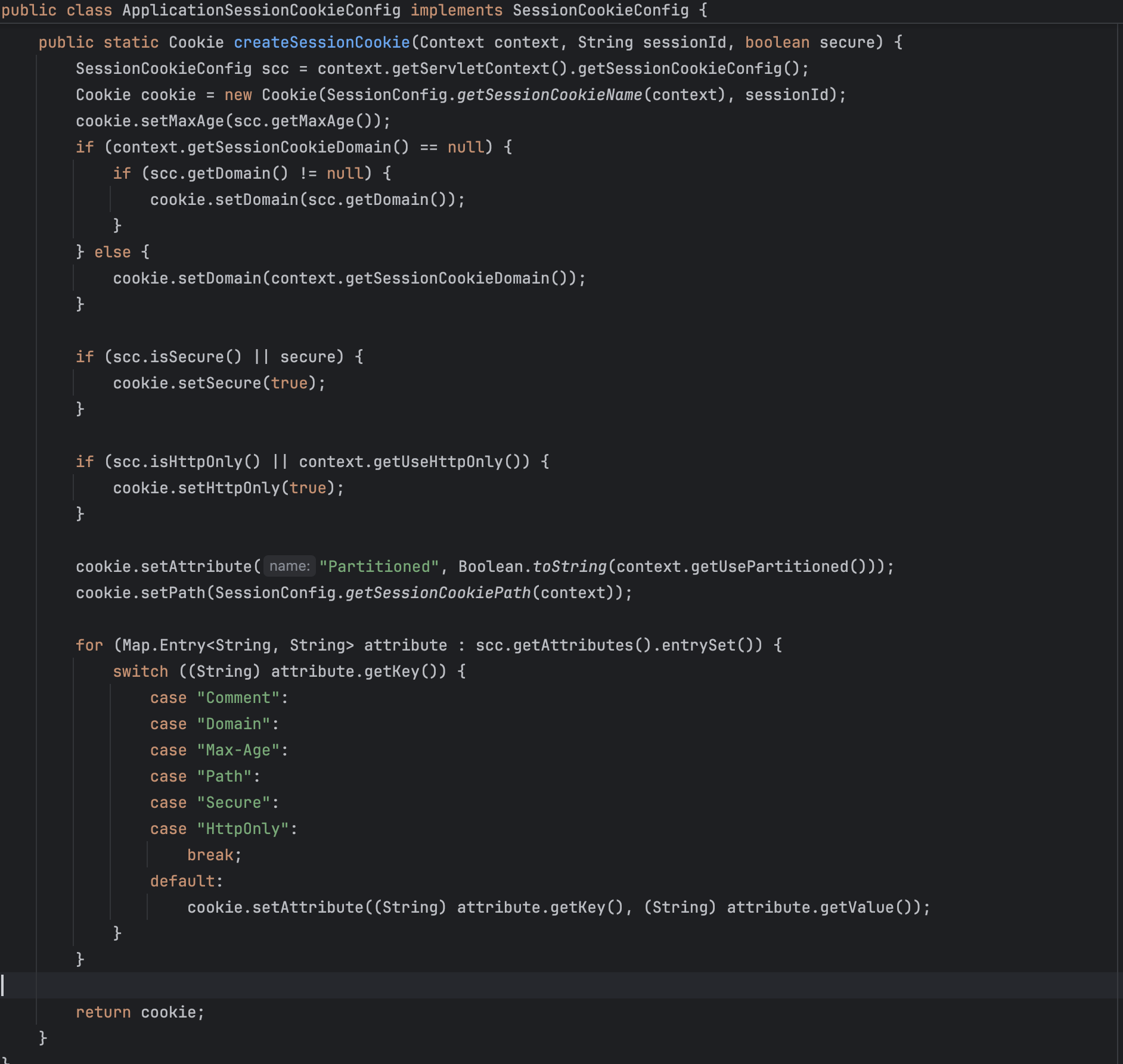 ApplicationSessionCookieConfig.createSessionCookie