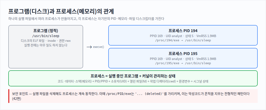 프로그램(디스크)과 프로세스(메모리)의 관계