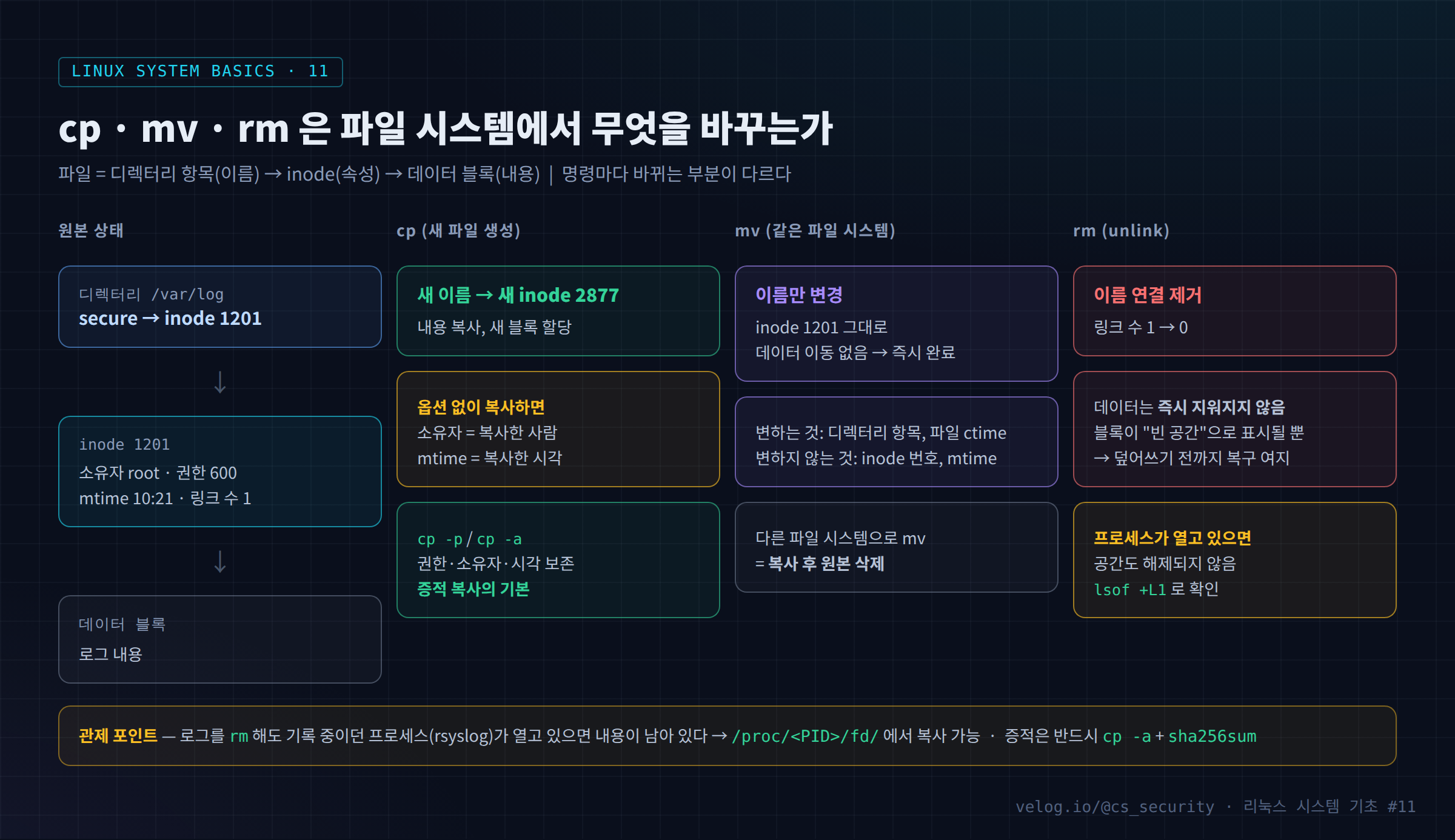 cp · mv · rm 은 파일 시스템에서 무엇을 바꾸는가
