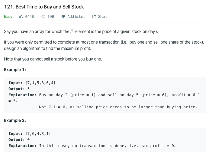Leetcode 121. Best Time to Buy and Sell Stock
