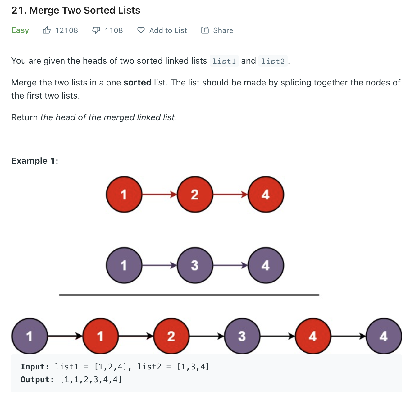 Merge Two Sorted Lists: Linked List