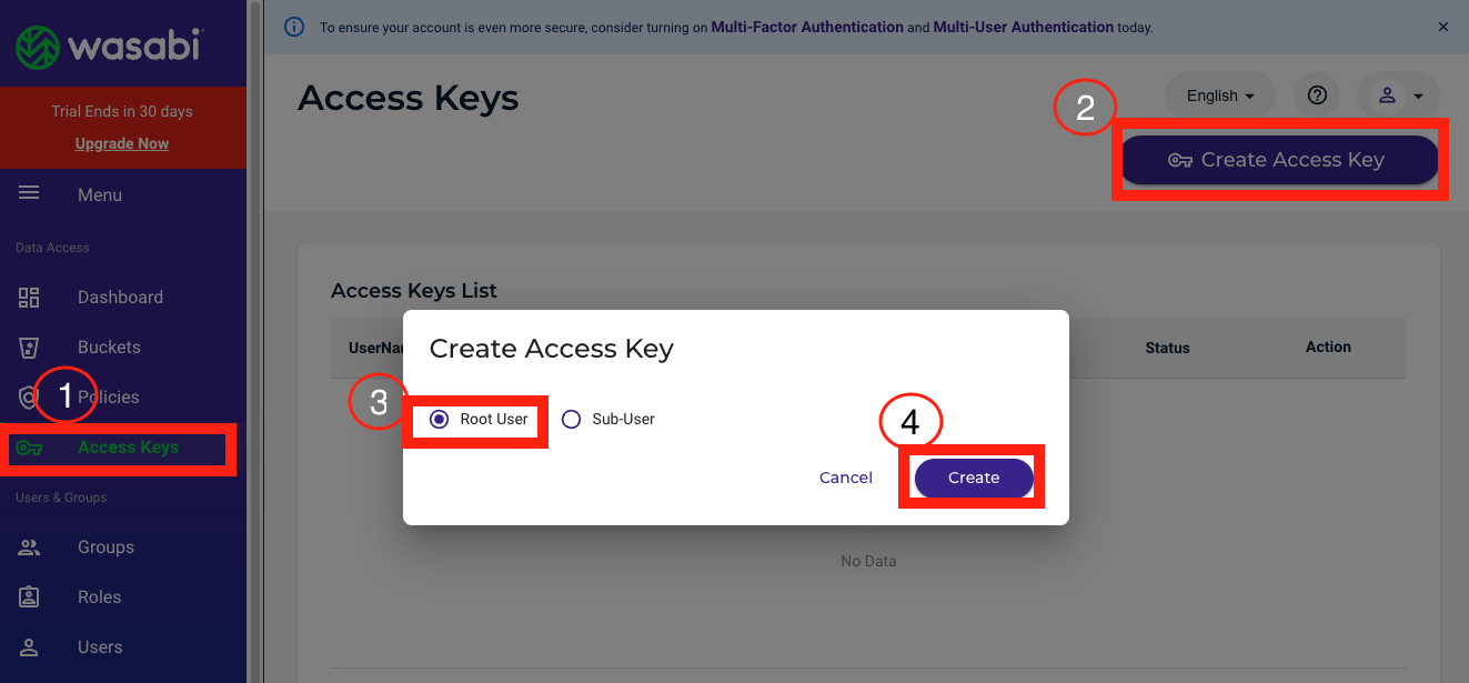 Access key 생성 step1