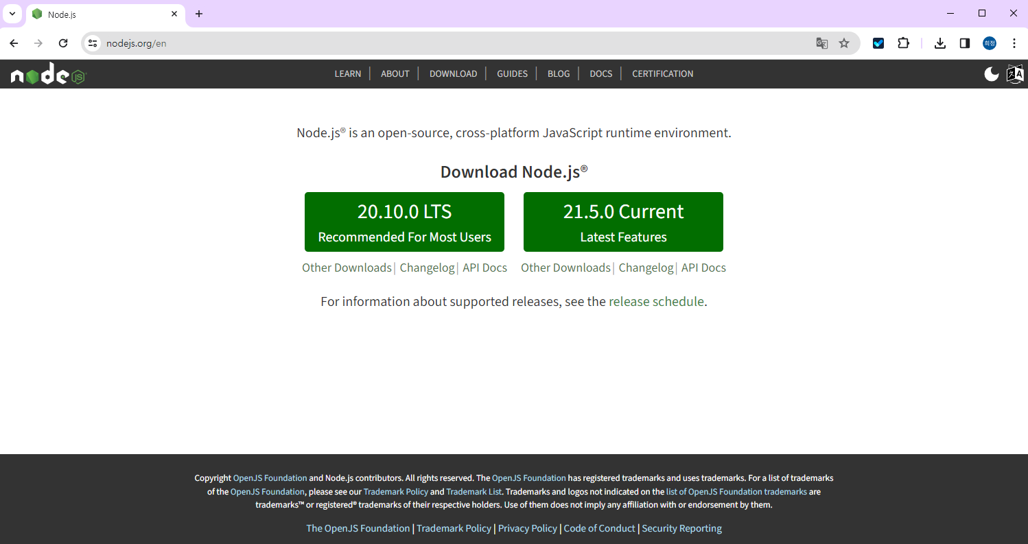 node.js 홈페이지