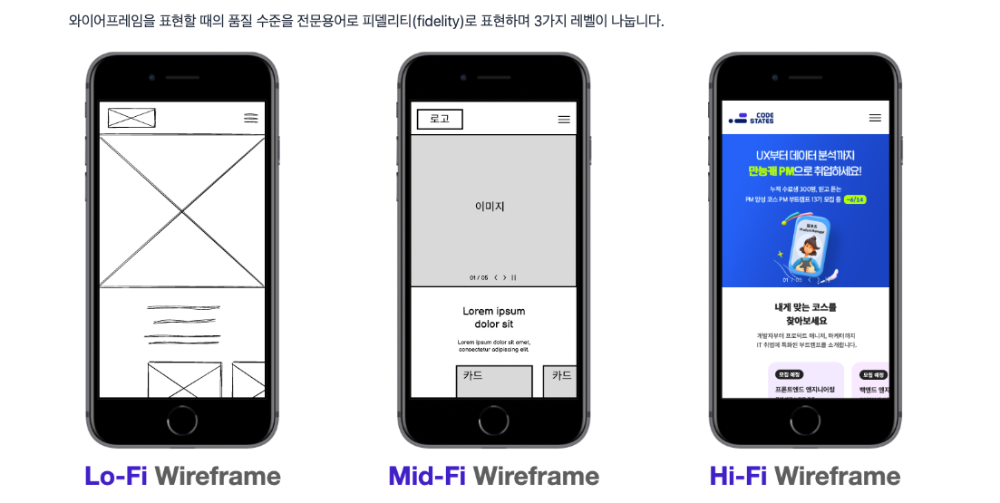 피델리티에 따라 구분한 와이어프레인