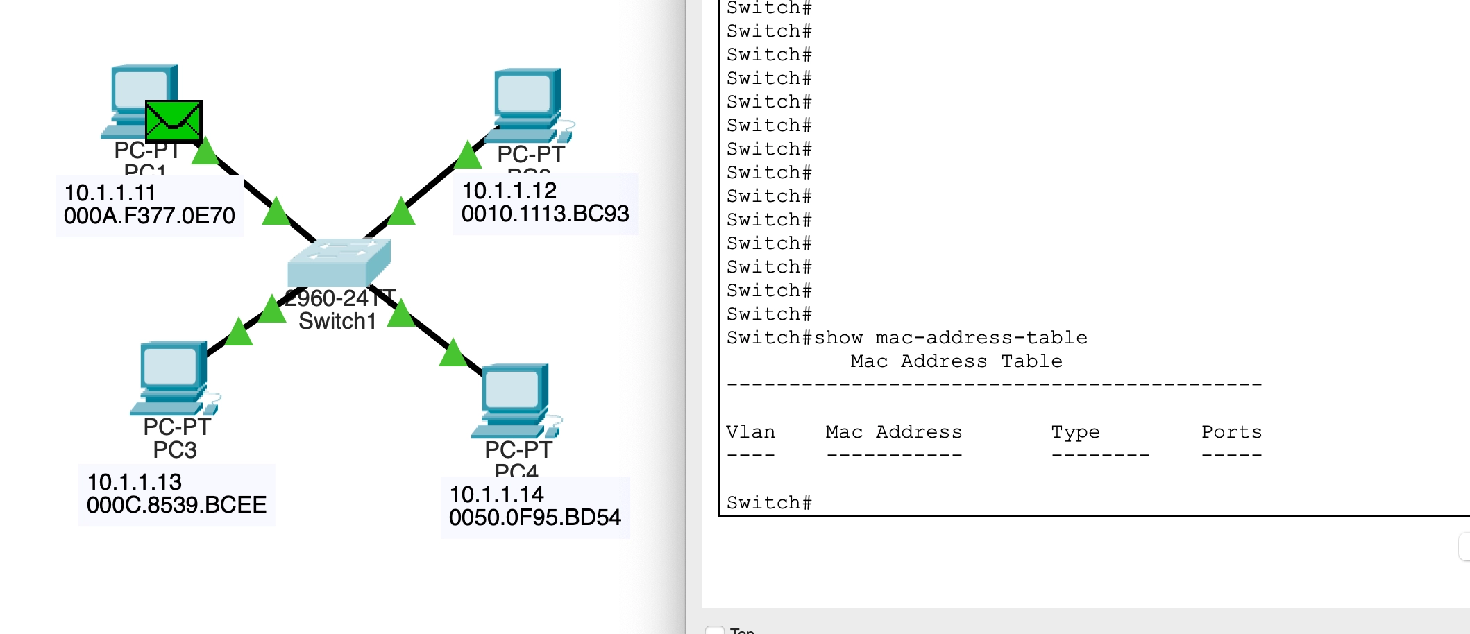Switch Mac Address Learning Packet Tracer를 활용한 Switch MAC Address Table & Learning 실습