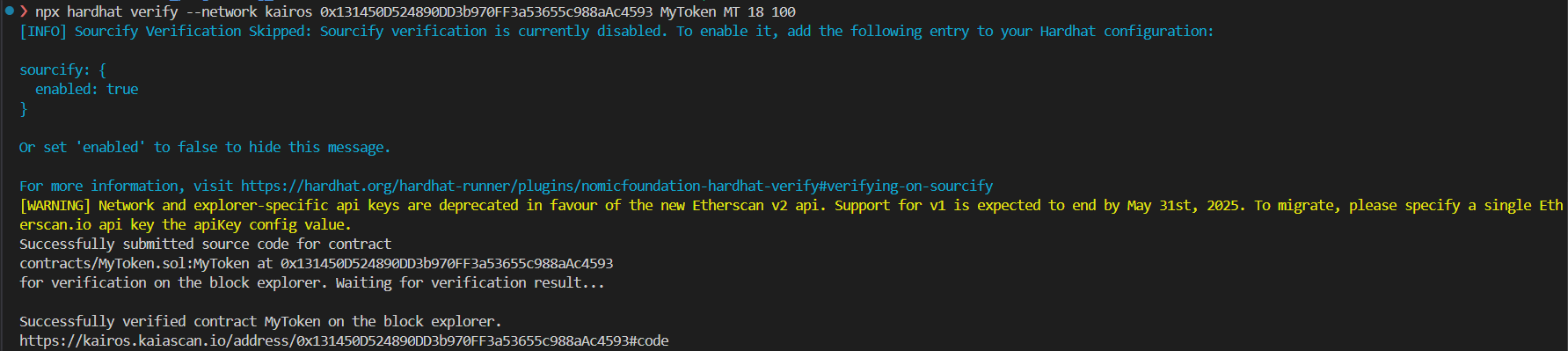 Successfully verified contract MyToken on the block explorer.