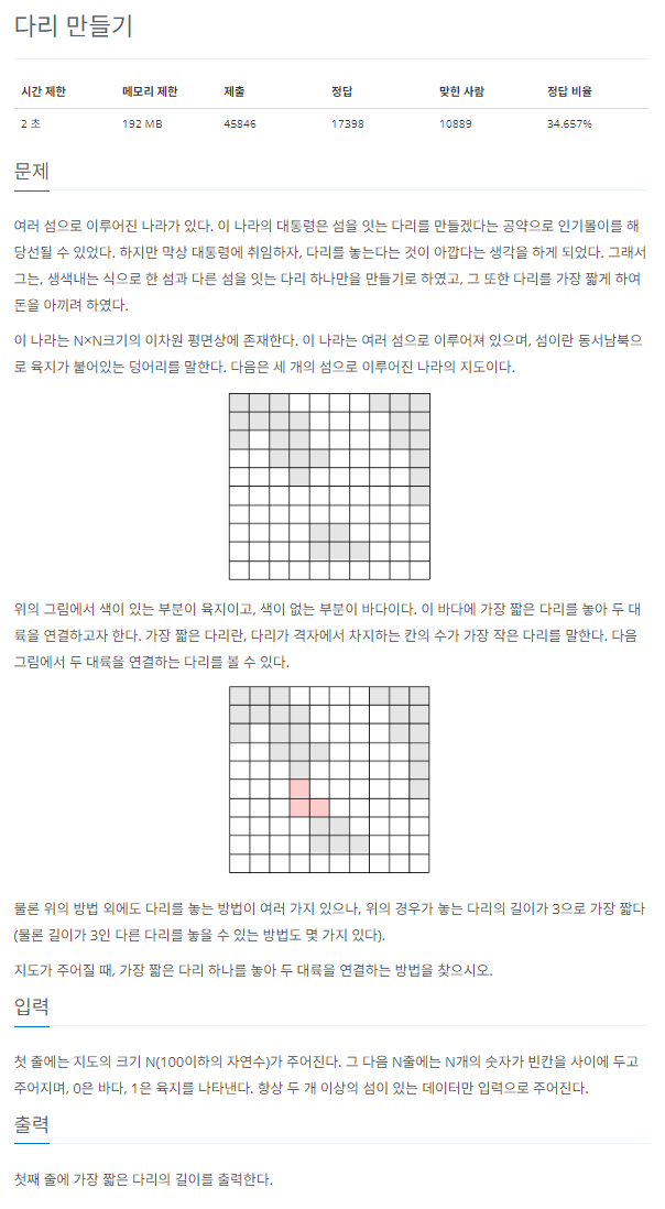 [Algorithm] BOJ 2146 - 다리만들기