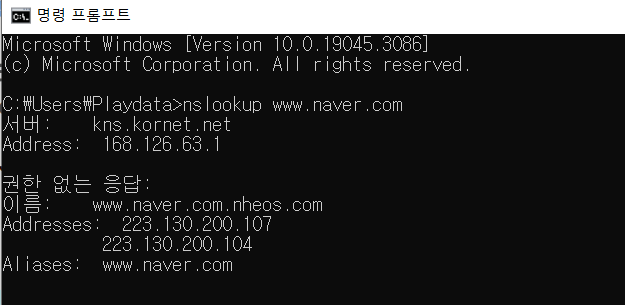 nslookup 네이버