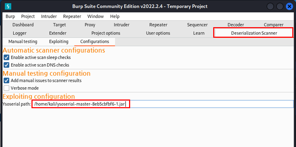 다운받은 ysoserial 파일 경로 설정
