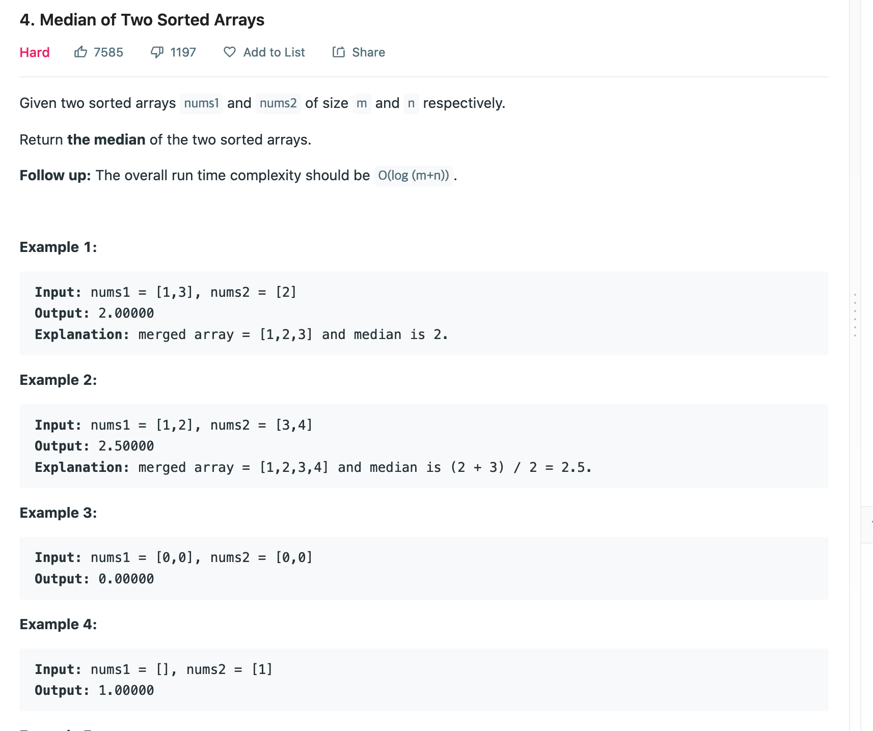 Leetcode Median Two Sorted Arrays