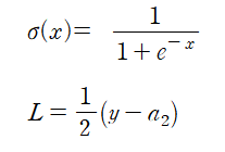 위 - 시그모이드 함수 / 아래 - 손실함수