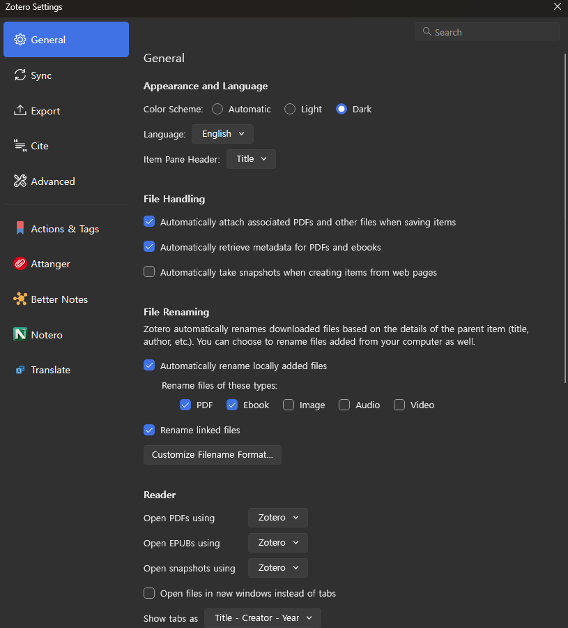 zotero settings general