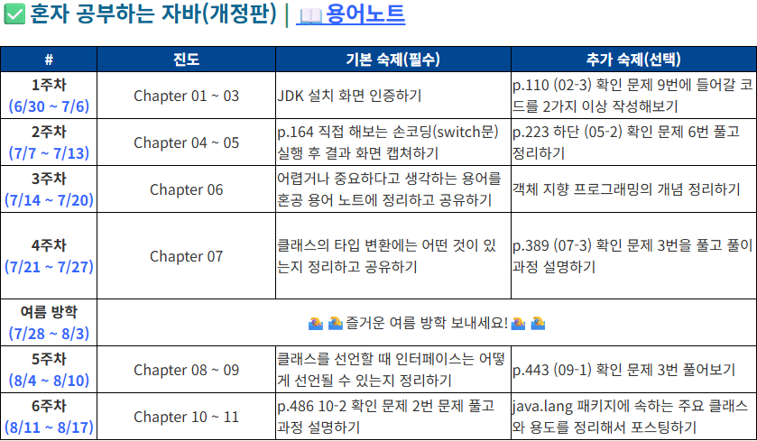 혼공자 학습일정표