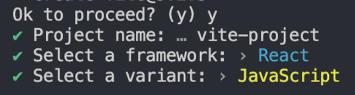 Vite 설치 선택창