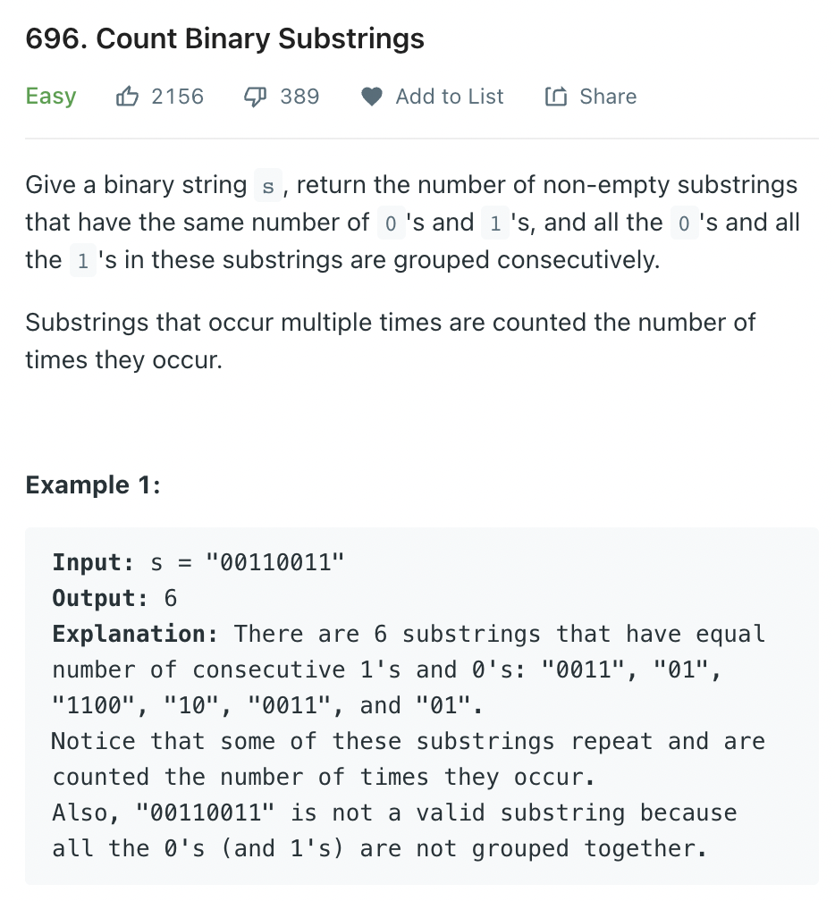 [Leetcode] 696. Count Binary Substrings