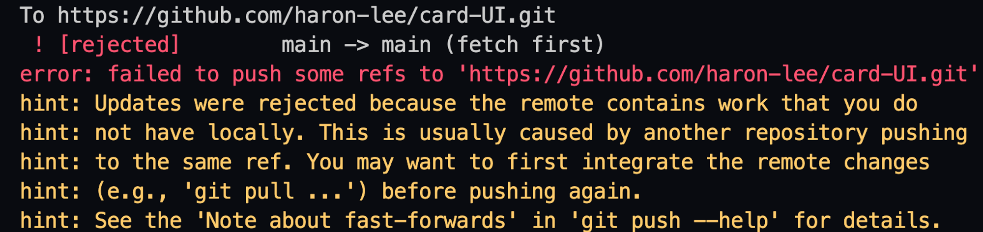 [Git Error] ! [rejected] Main -> Main (fetch First)