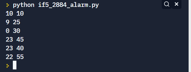 백준2884 알람시계 using python