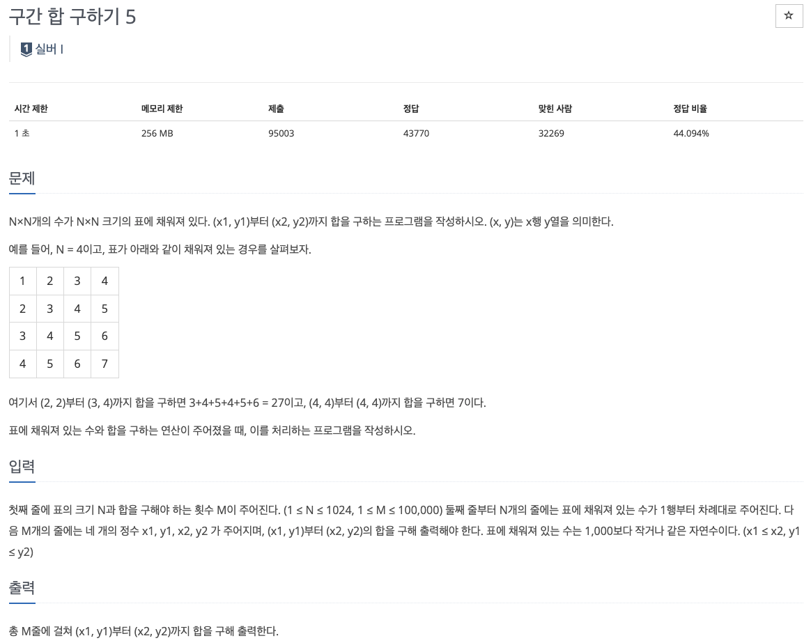 백준 11660 문제