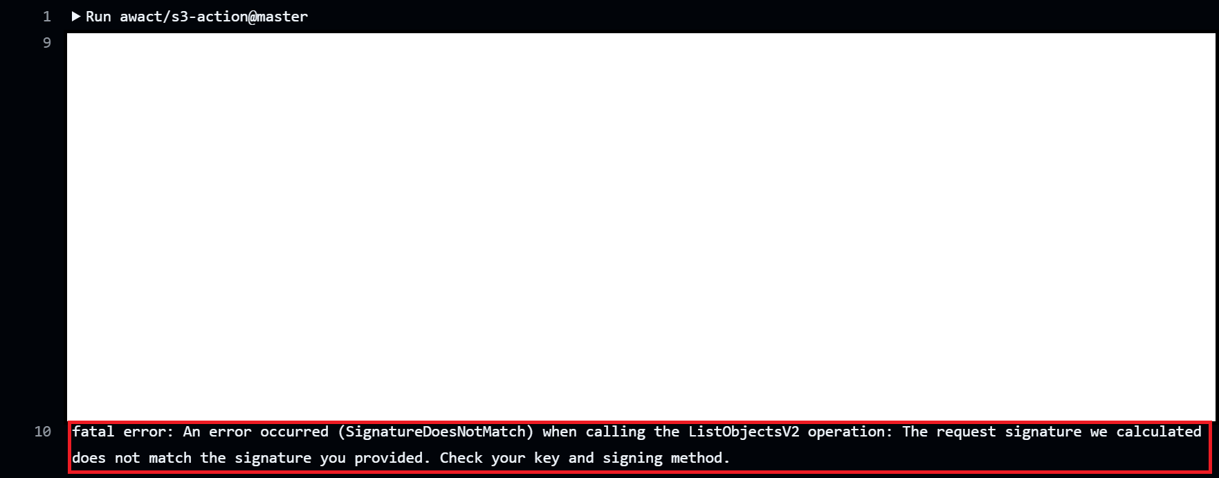 Github Action 에러 화면