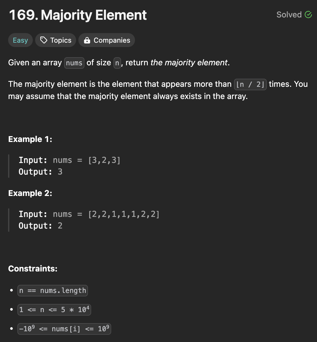 [2024] day 43. 169. Majority Element