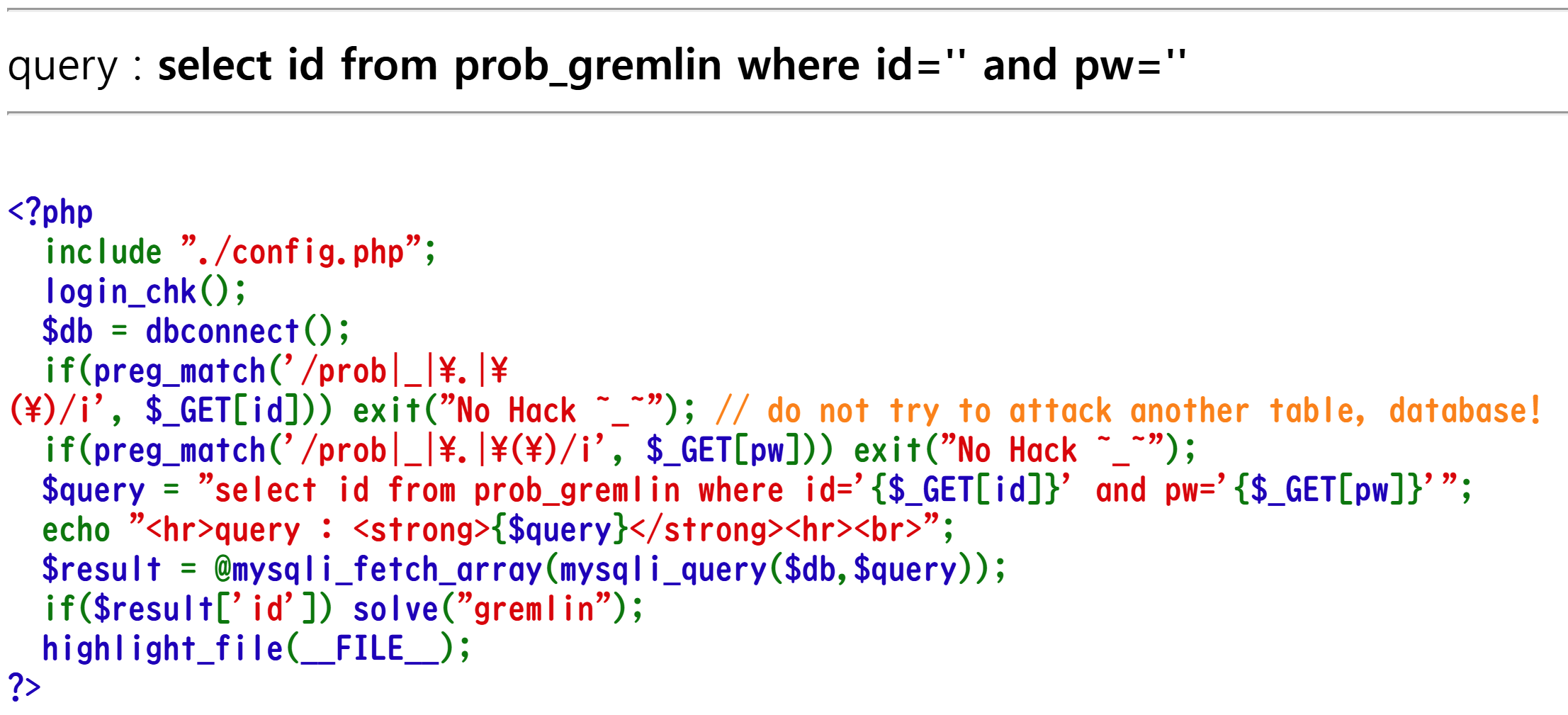 Lord of SQL Injection - 1. gremlin