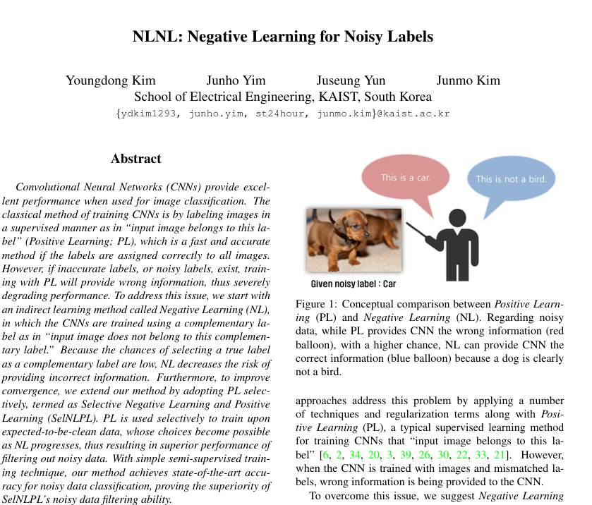 [논문 리뷰] NLNL: Negative Learning for Noisy Labels